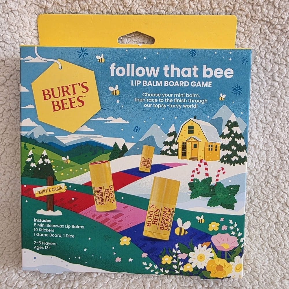 New Burt's Bees Holiday Limited Edition Follow that Bee Board Game Lip Balm Gift